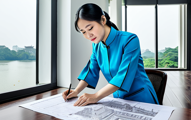 **
"A professional Vietnamese architect in a modest ao dai, reviewing blueprints in a bright, modern office overlooking Hoan Kiem Lake, Hanoi. Fully clothed, appropriate attire, safe for work, perfect anatomy, natural proportions, professional architectural photography, high quality, family-friendly."
**