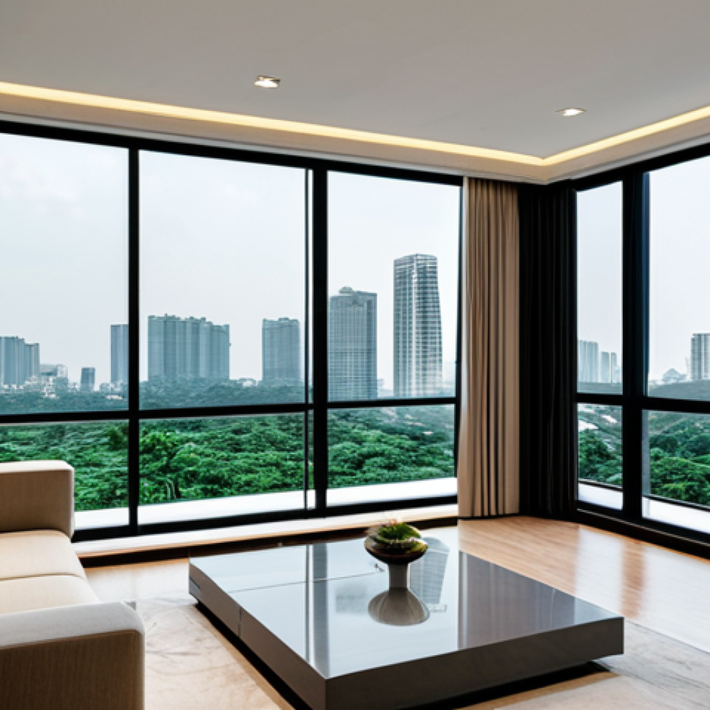**Prompt:** A modern minimalist living room in Ho Chi Minh City, Vietnam. Neutral colors, clean lines, with a focus on functionality. Large windows showcasing a cityscape. Fully clothed, appropriate content, safe for work, perfect anatomy, natural proportions, professional interior design photography, high quality.