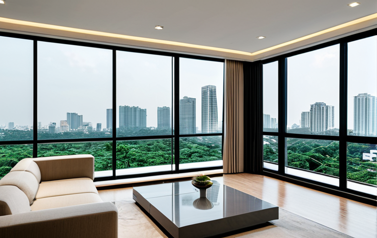 **Prompt:** A modern minimalist living room in Ho Chi Minh City, Vietnam. Neutral colors, clean lines, with a focus on functionality. Large windows showcasing a cityscape. Fully clothed, appropriate content, safe for work, perfect anatomy, natural proportions, professional interior design photography, high quality.