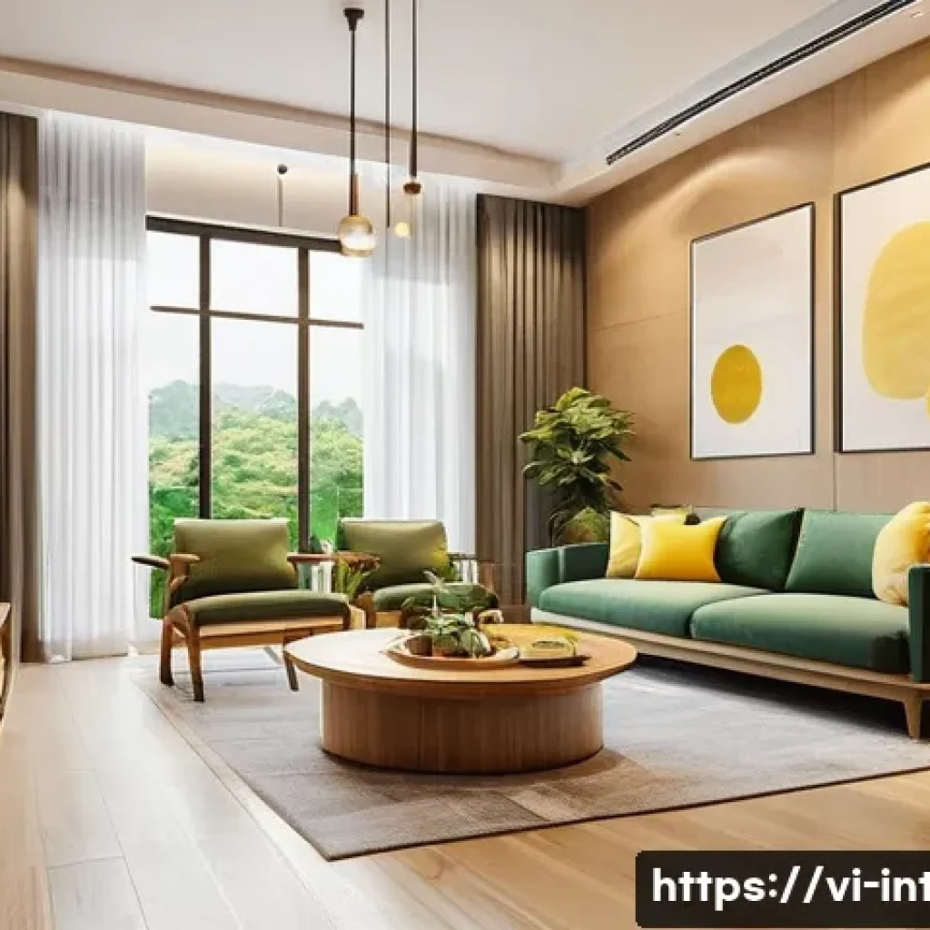 실내건축 실기 시험에서의 주요 평가 포인트들 - A warm and inviting Vietnamese living room interior design featuring harmonious use of warm earth to...