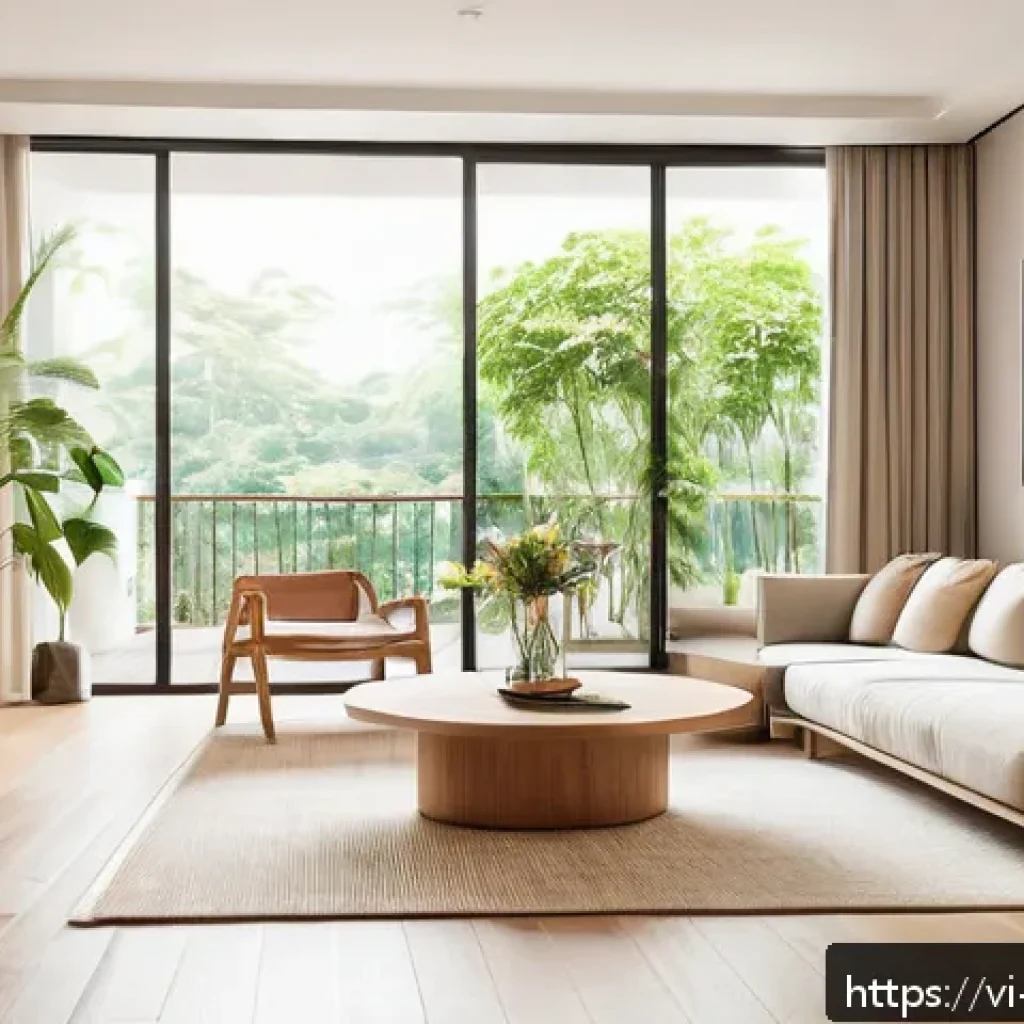 실내건축 전문성을 높이는 방법 - A modern Vietnamese living room interior designed with minimalist aesthetics, featuring natural ligh...
