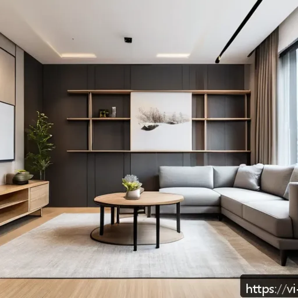 실내건축 실습에서 자주 실수하는 부분 - A modern Vietnamese living room interior featuring minimalist furniture with clean lines and neutral...