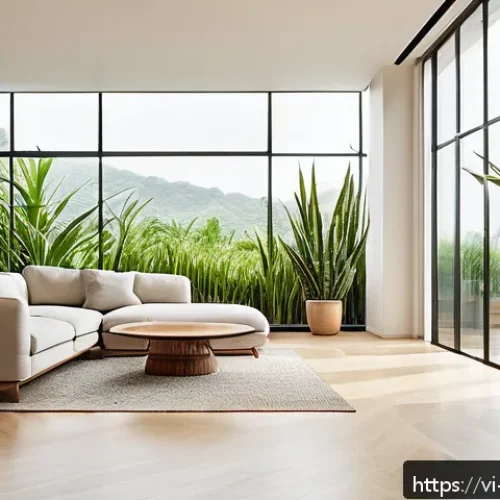 실내건축 이론에서 자주 언급되는 개념 - A spacious modern living room filled with abundant natural light streaming through large floor-to-ce...