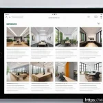 실내건축 포트폴리오 작성 시 주의할 점 - A modern interior design portfolio layout displayed on a sleek digital tablet screen, featuring a cl...